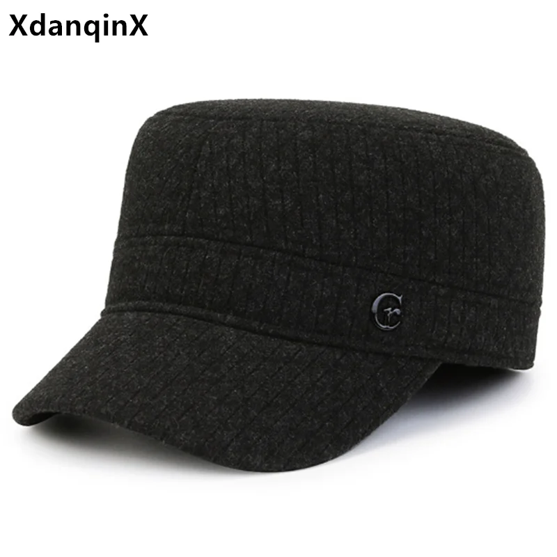 Winter Plush Thickened Warm Military Hats For Men Coldproof Earmuffs Hat Cycling Cap Golf Cap Men's Flat Caps Dad's Cotton Hat