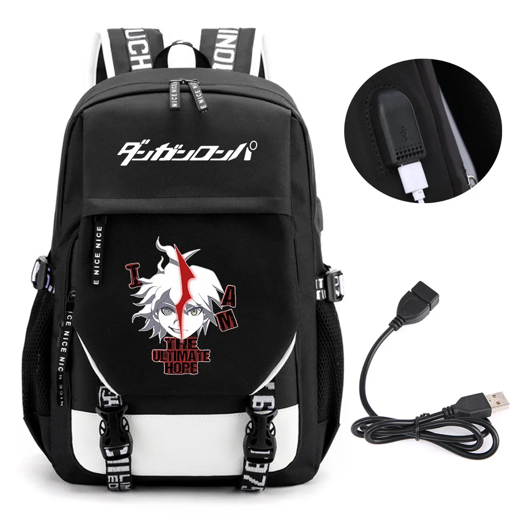 Anime Danganronpa Mono Kuma Bear Backpack School Book Bags Mochila Travel USB Port Bag Laptop Boy Girls Backpack