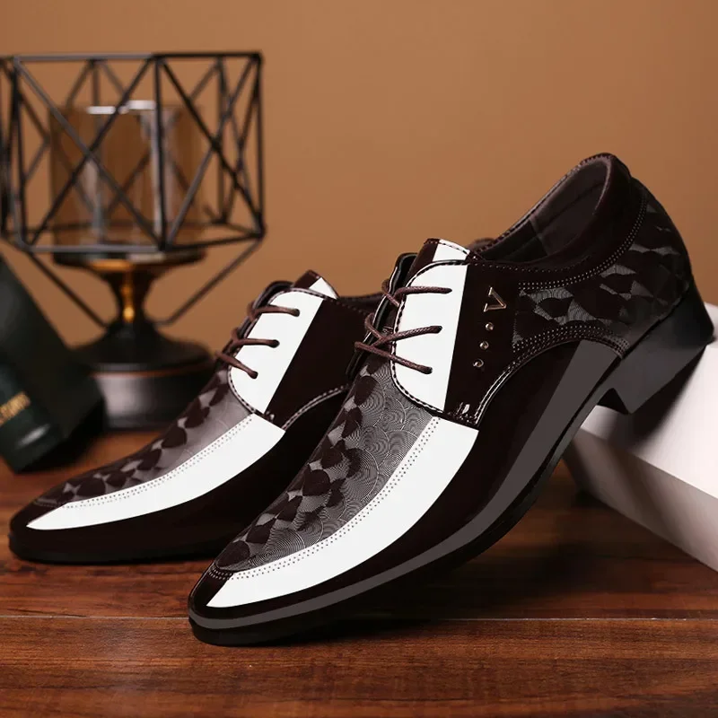 Zapatos de hombre, zapatos de vestir formales, zapatos de charol negro, zapatos informales de negocios con cordones y punta para hombre, fiesta de boda y oficina