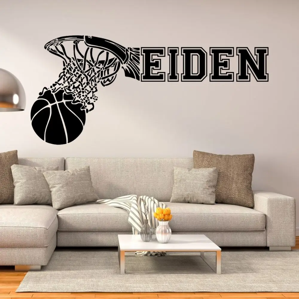 Custom Name Basketball Wall Sticker Basketball Ring Personalized Name Vinyl Art Wall  Decal Basketball Sports Sticker Sy051