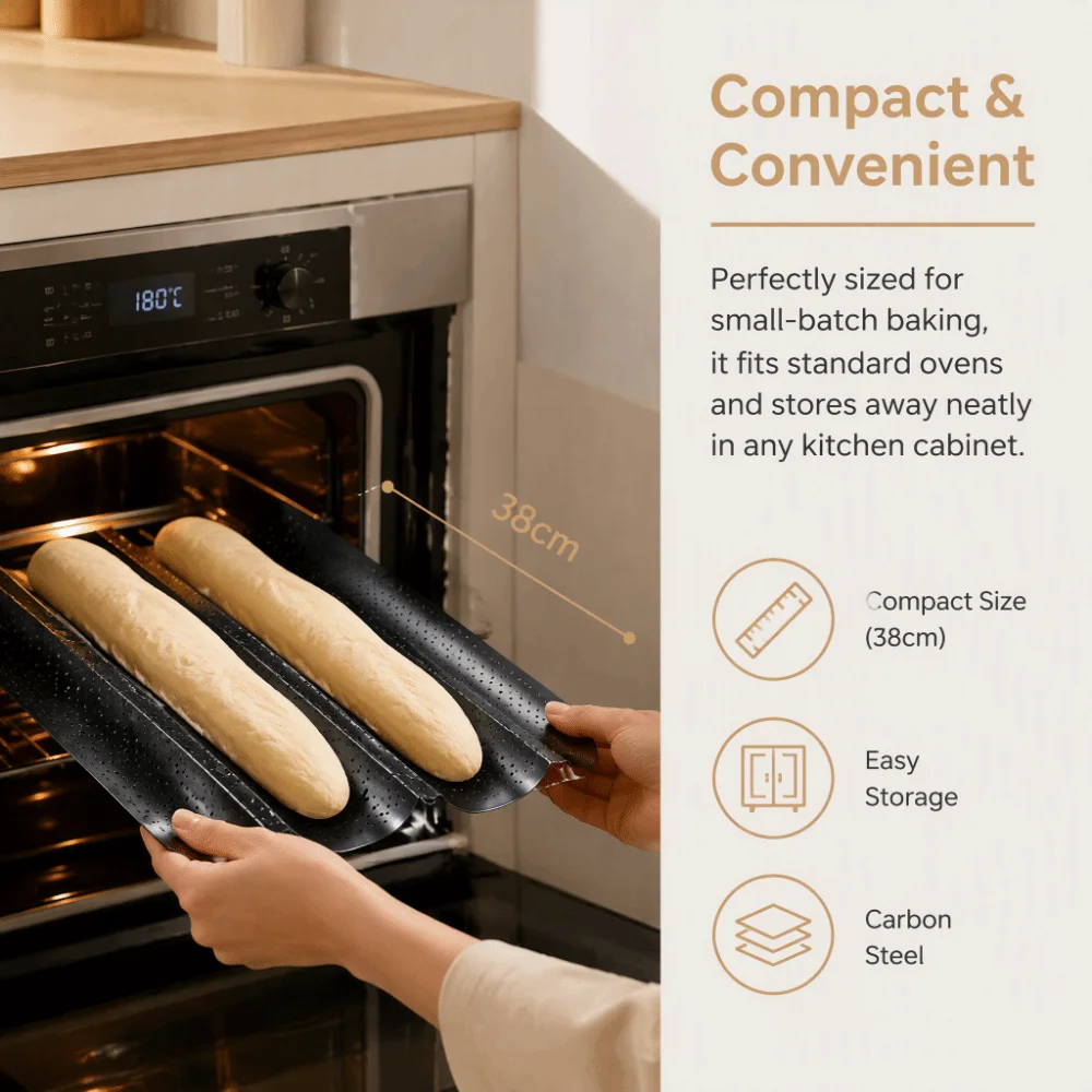 Durable 2/3/4 Slot Baguette Pan Nonstick Perforated French Bread Pan Wavy Carbon Steel Bread Baking Mold Home Kitchen