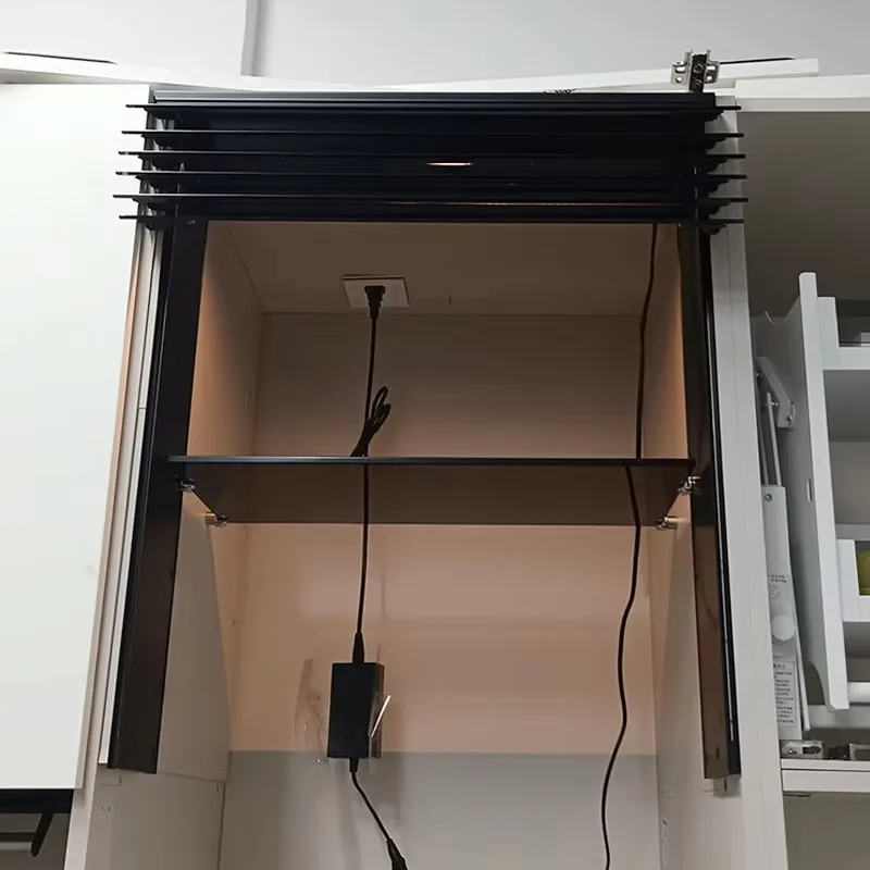 Modern Smart Louver Lift Storage System Wall-Mounted Glass Kitchen Basket Storage Solution Metal Installation in Cabinets