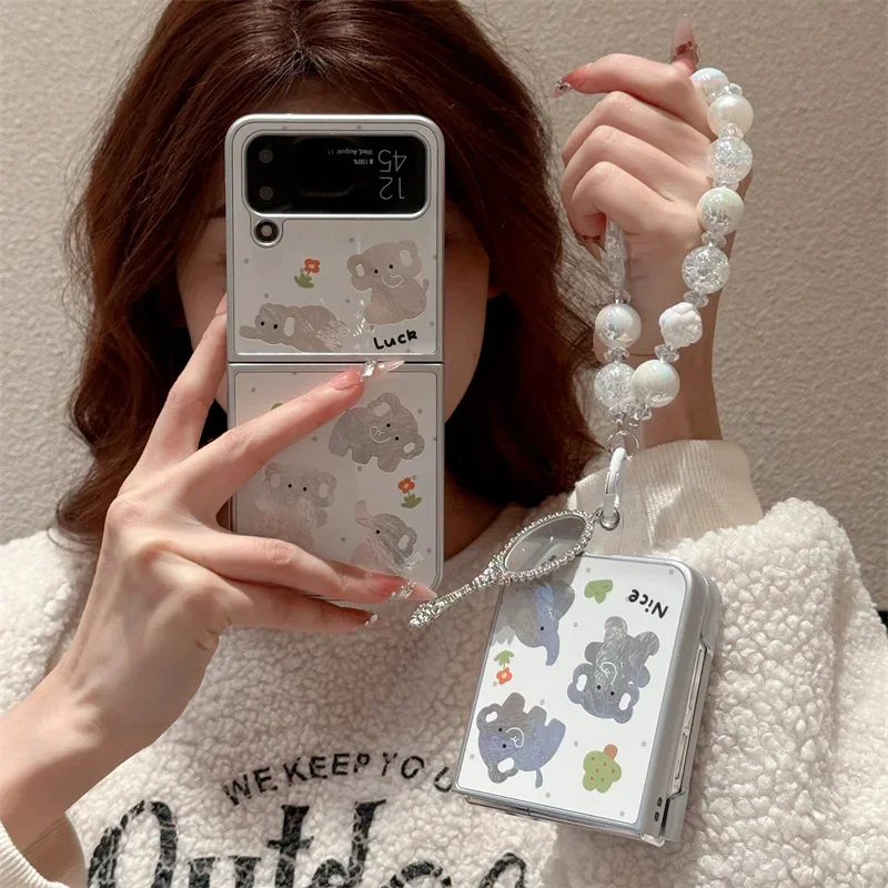 Funda de teléfono de elefante plateado para Samsung Galaxy Z Flip 6 5 4 3 funda protectora trasera para ZFlip4 ZFlip5 ZFlip6