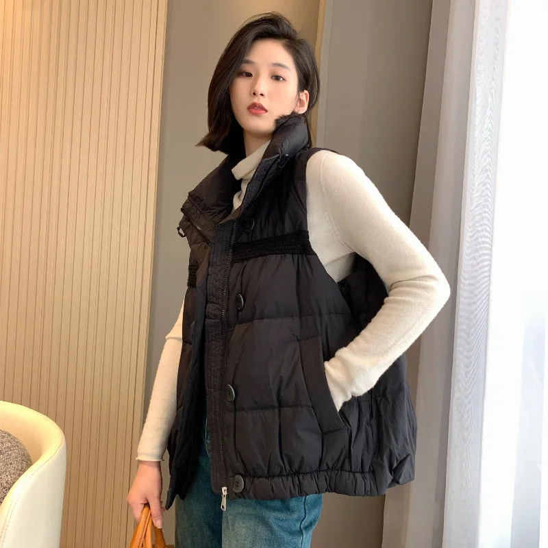 Winter Women Coat Vest Light Short Sleeveless Down Jacket White Duck Down Thicken Warm Windproof Standing Collar Zipper