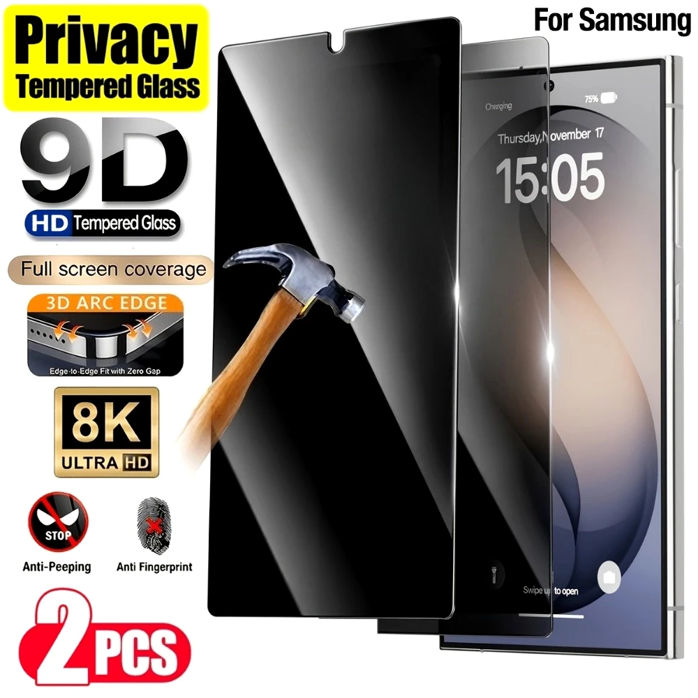 2Pcs Full Cover Privacy Tempered Glass for Samsung S26 S25 S24 Ultra S23 S22 S21 Plus S24 S25 FE Anti-Scratch Screen Protector