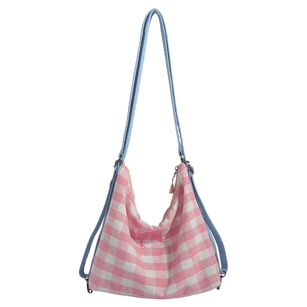 

Women Plaid Shoulder Bag Contrast Color Canvas Casual Sling Bag Bow Pattern Large Capacity Female Outdoor Backpack