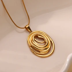 Round Chain Infinity Oval Pendant Necklace for Women Gold Color Charm Necklaces Femme Choker Stainless Steel Jewelry collar 2024