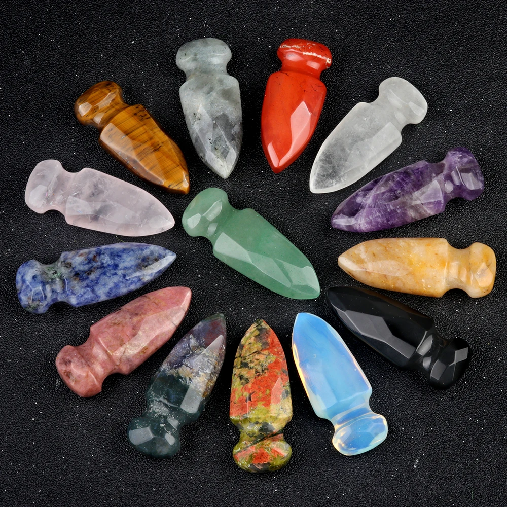 Natural Stone Ornaments Sword Shape Crystal Amethyst Rose Quartz Healing Energy Stone Home Crafts Daily Gifts 50x21mm