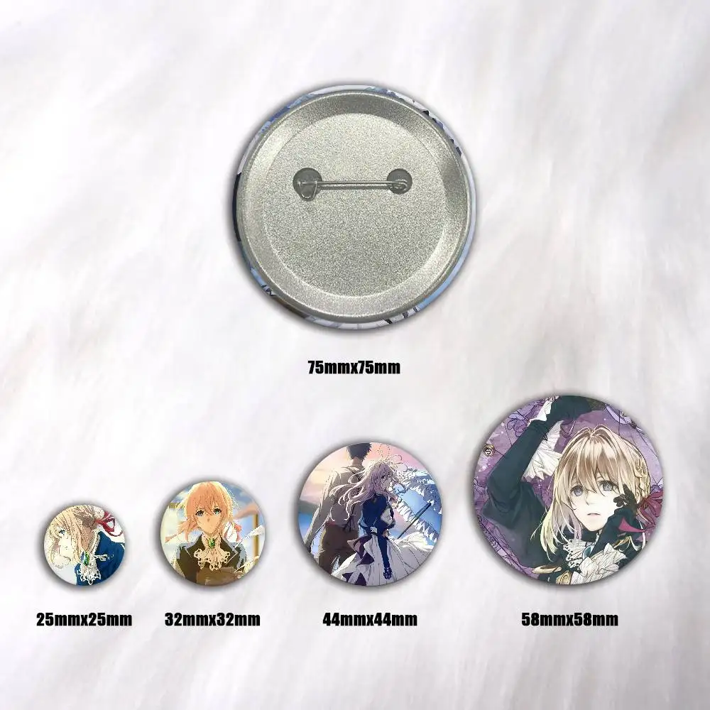 Classic Anime V-Violet E-Evergarden Manga Badges 25 32 44 58 75 mm Round Cosplay Pin Bag Decor Fans Collect Friends Gifts Brooch