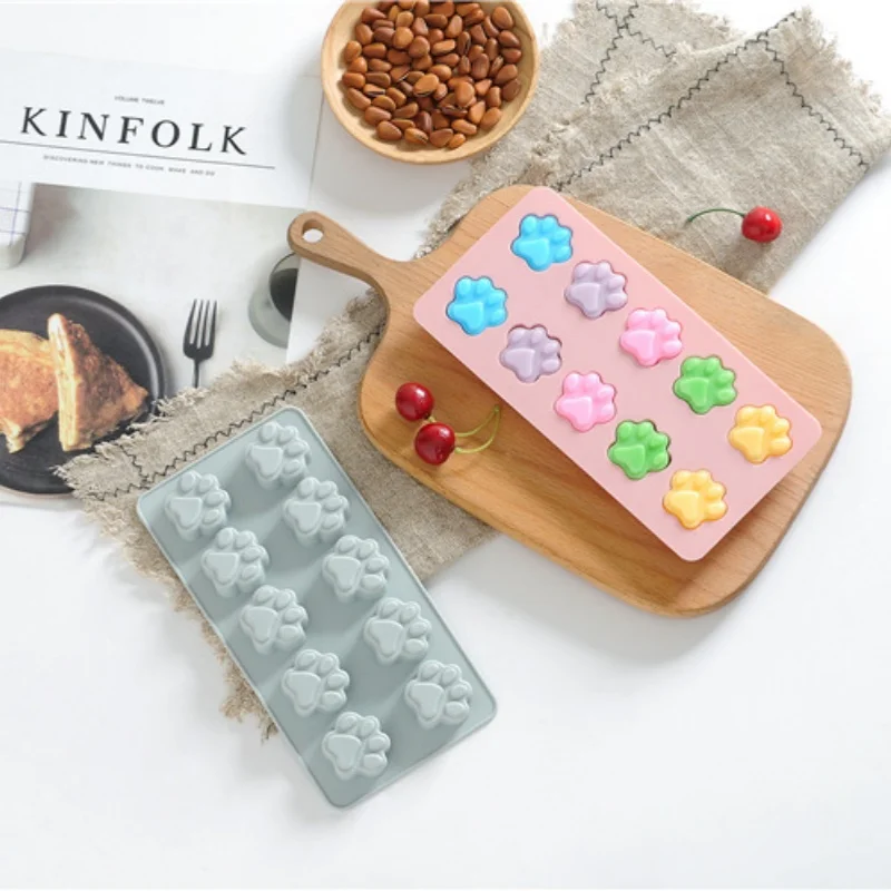 Silicone Mold 10 Hole Cat's Paw Chocolate Baking Tools Cute Cartoon Bear Paw Soap Candle Jelly Cake Cookie Muffin Maker