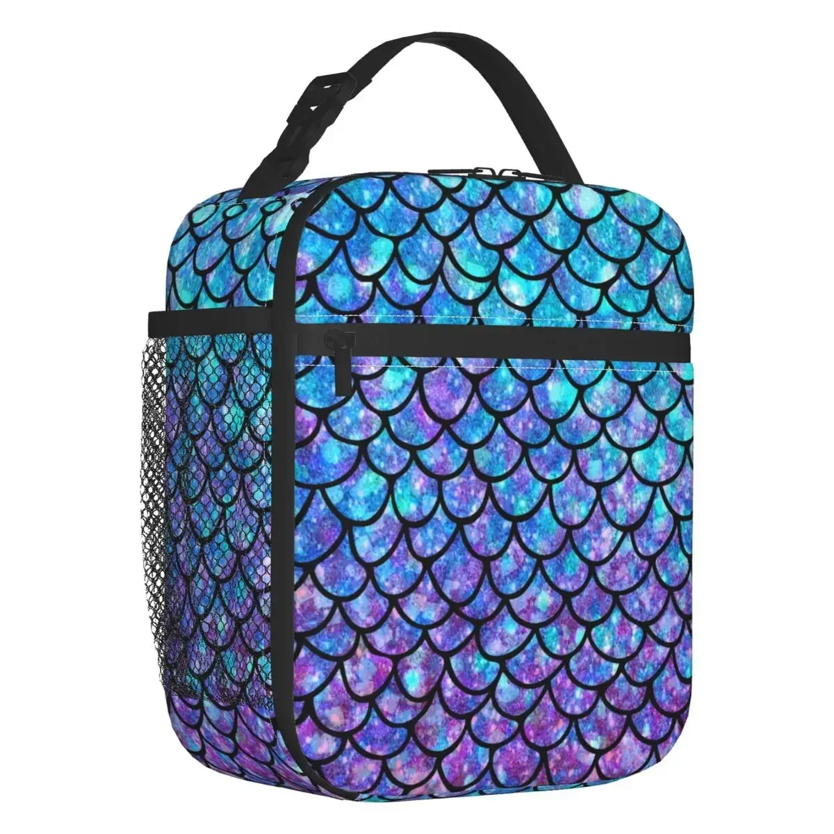 Purples Blues Mermaid Scales Portable Lunch Box for Women Multifunction Thermal Cooler Food Insulated Lunch Bag School Children