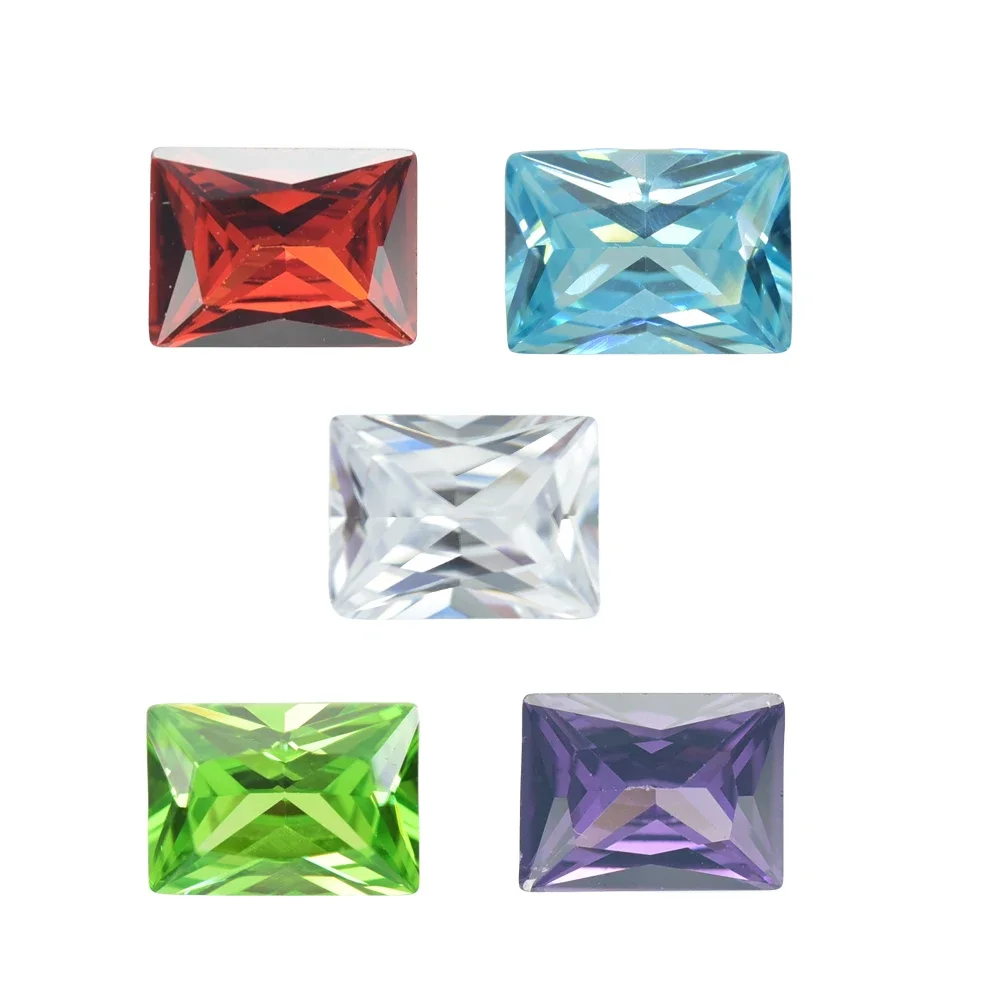 

White SeaBlue Garnet Amethyst Green Mix 5 Color Rectangle Cut Cubic Zirconia Stone Loose CZ Stones 5A Synthetic Gemstone