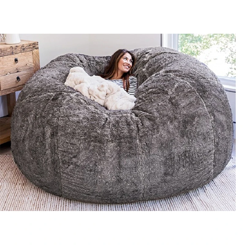 (no filling) dropshipping 7ft fur fabric giant beanbag cover Soft Fluffy Fur big Round Bean Bag Lazy Sofa bed living room