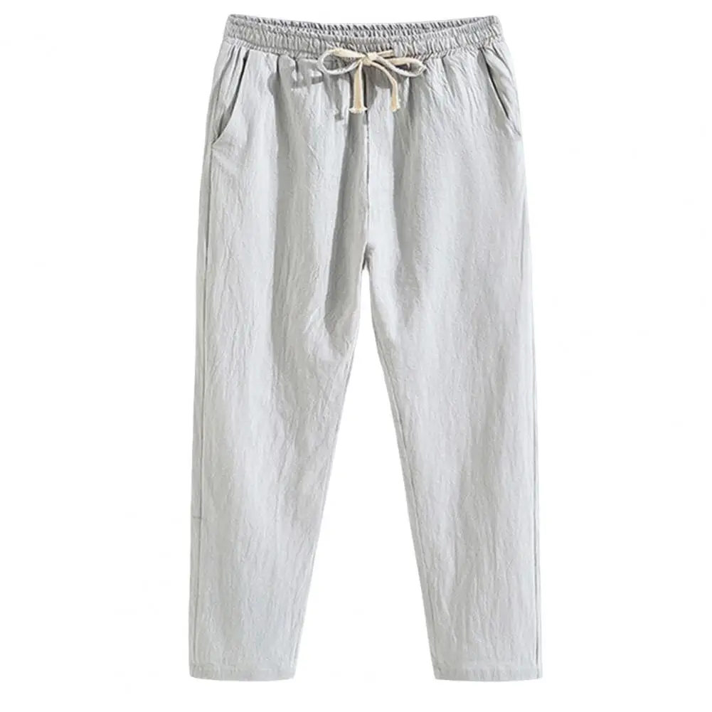 Summer Linen Pants Men Thin Loose Mens Joggers Cotton Linen Cropped Pants Men\'s Casual Pants Chinese Style Linen Pants