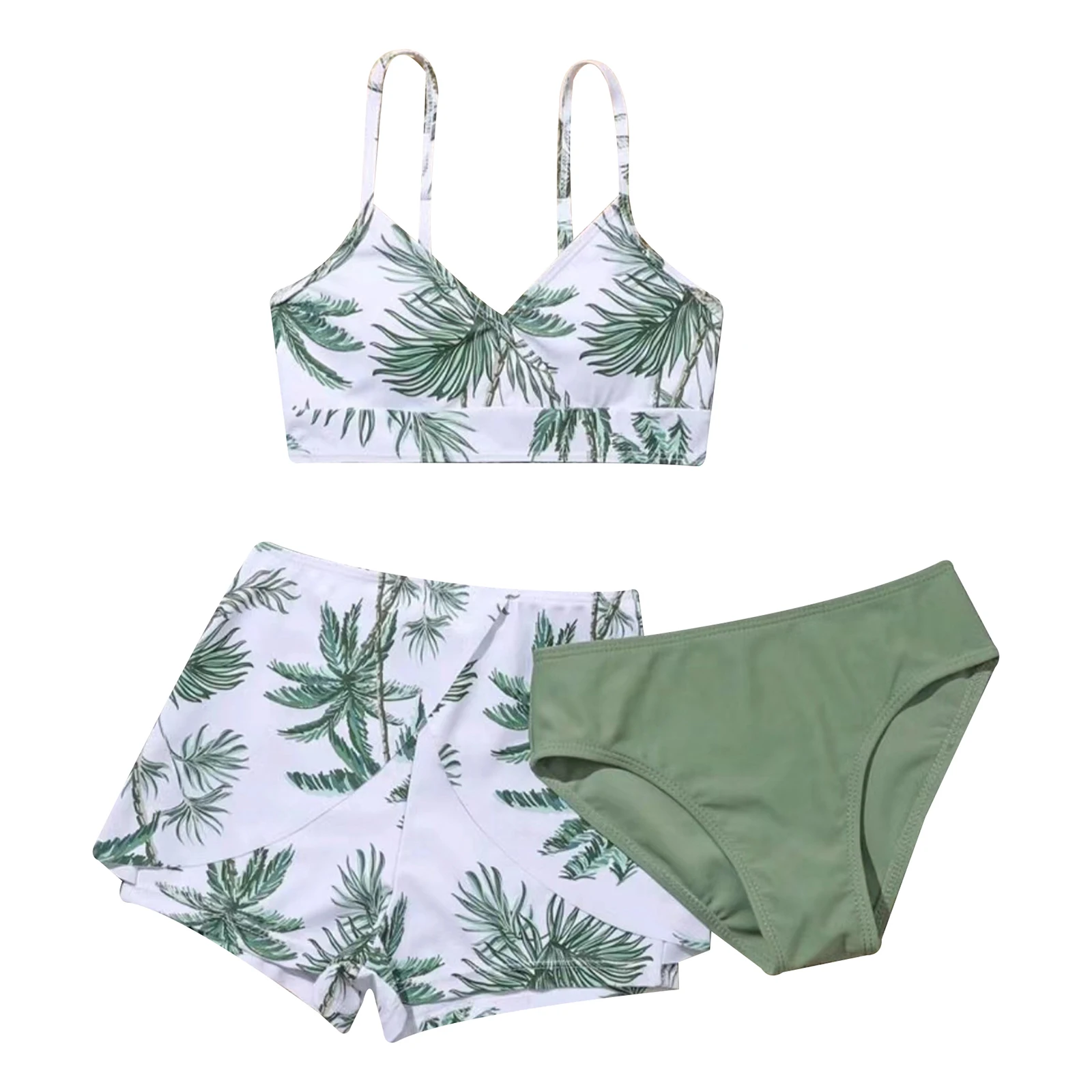 3Pcs Swimsuit Girls Floral Print Bikini Bathing Suits Padded Swim Top Swim Bottom and Skirt Shorts Set Pool Party Beach Swimwear image 4