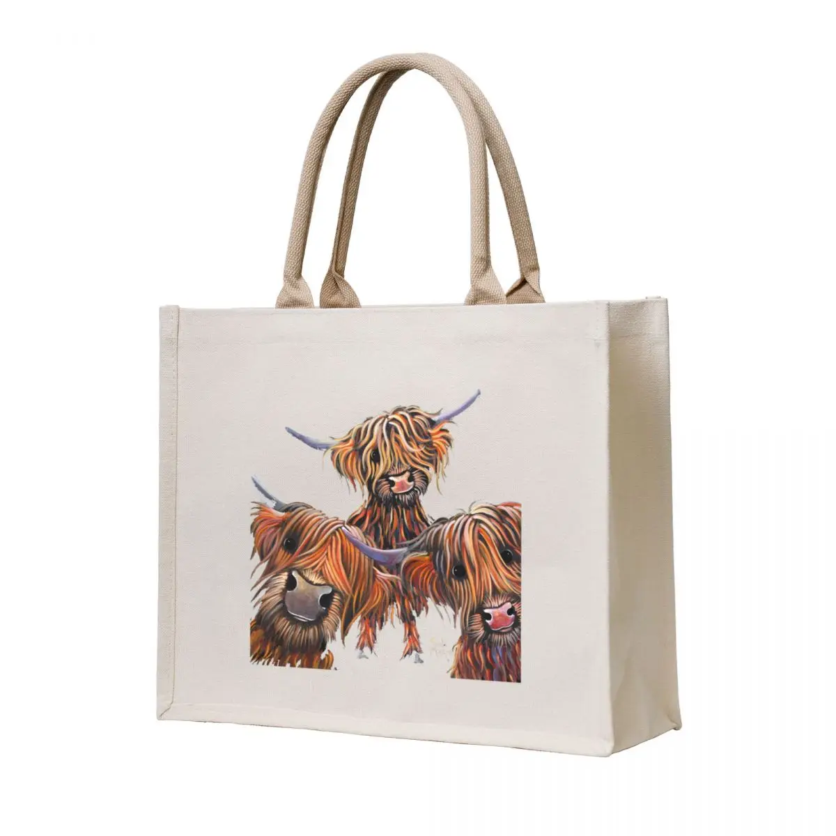 

HiGHLaND CoW PRiNT SCoTTiSH ' THe BaKeD BeaNS ' BY SHiRLeY MacARTHuR Tote Bag shopping cart bags Fabric bag