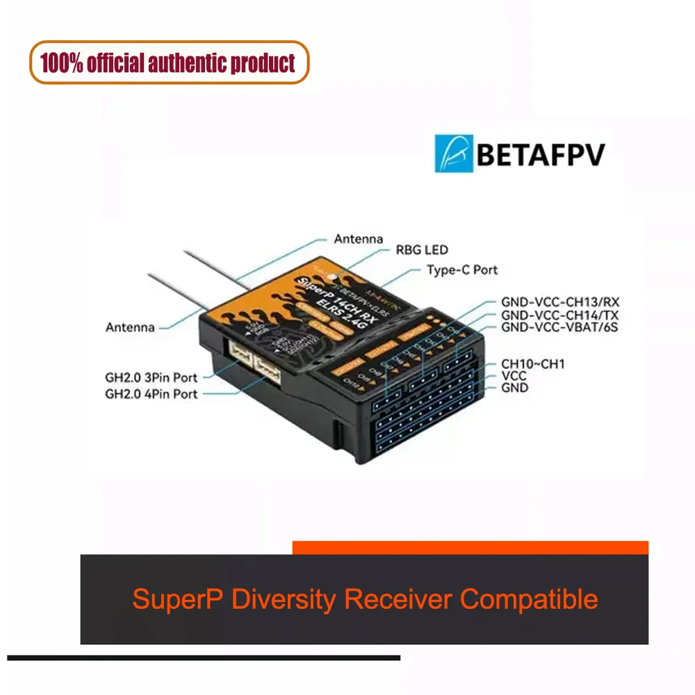 

BETAFPV SuperP 14CH/SuperD ELRS 915M/2.4G Diversity Receiver Compatible with RC Model Multi rotor Fixed Wing