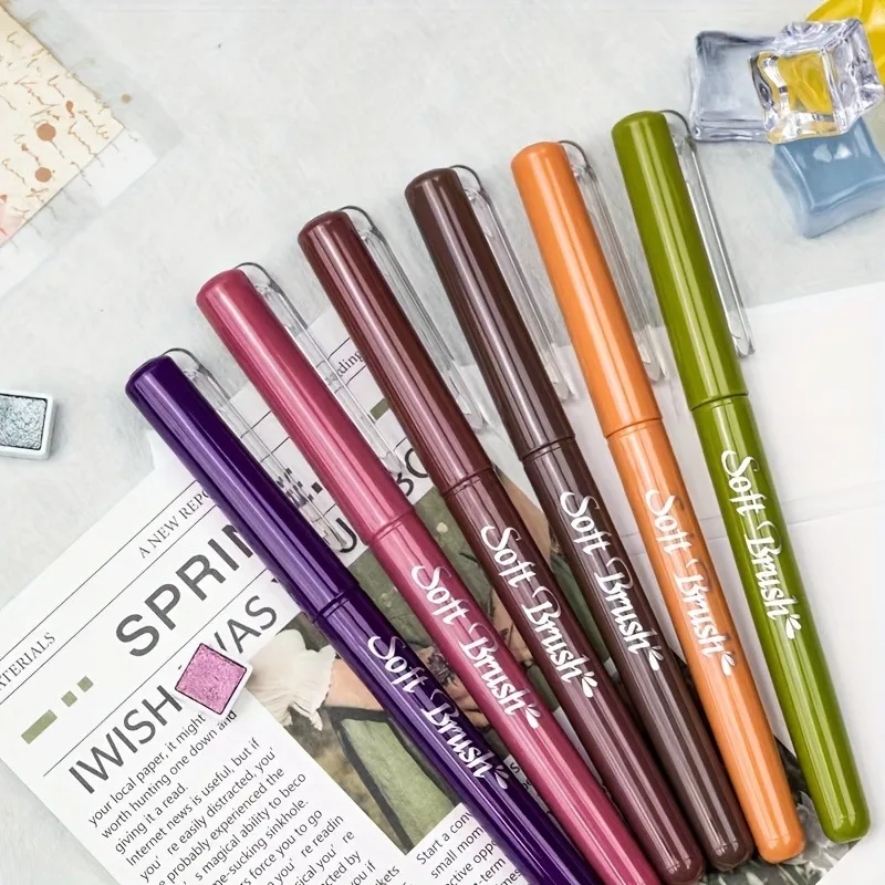 

6pcs Soft Drawing Pen Set, Soft Head Beautiful Pen Small Kai Calligraphy Pen, Painting Graffiti Pen, Retro Color Painting Pen
