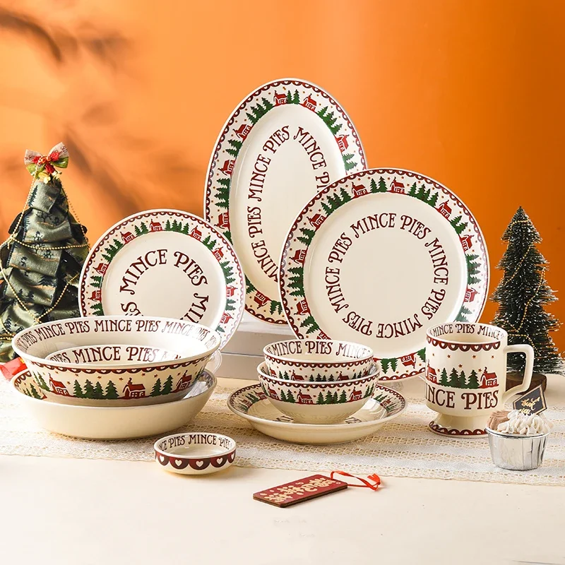 

Christmas ceramic tableware set large capacity ramen bowl household breakfast tray milk cup plate set noodle bowl