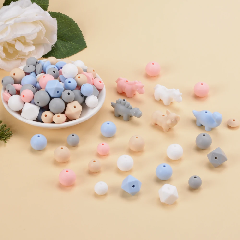 LOFCA 115pcs animal silicone baby teether beads Pacifier chain DIY bijouterie necklace child Baby toys from 6 to 12 months