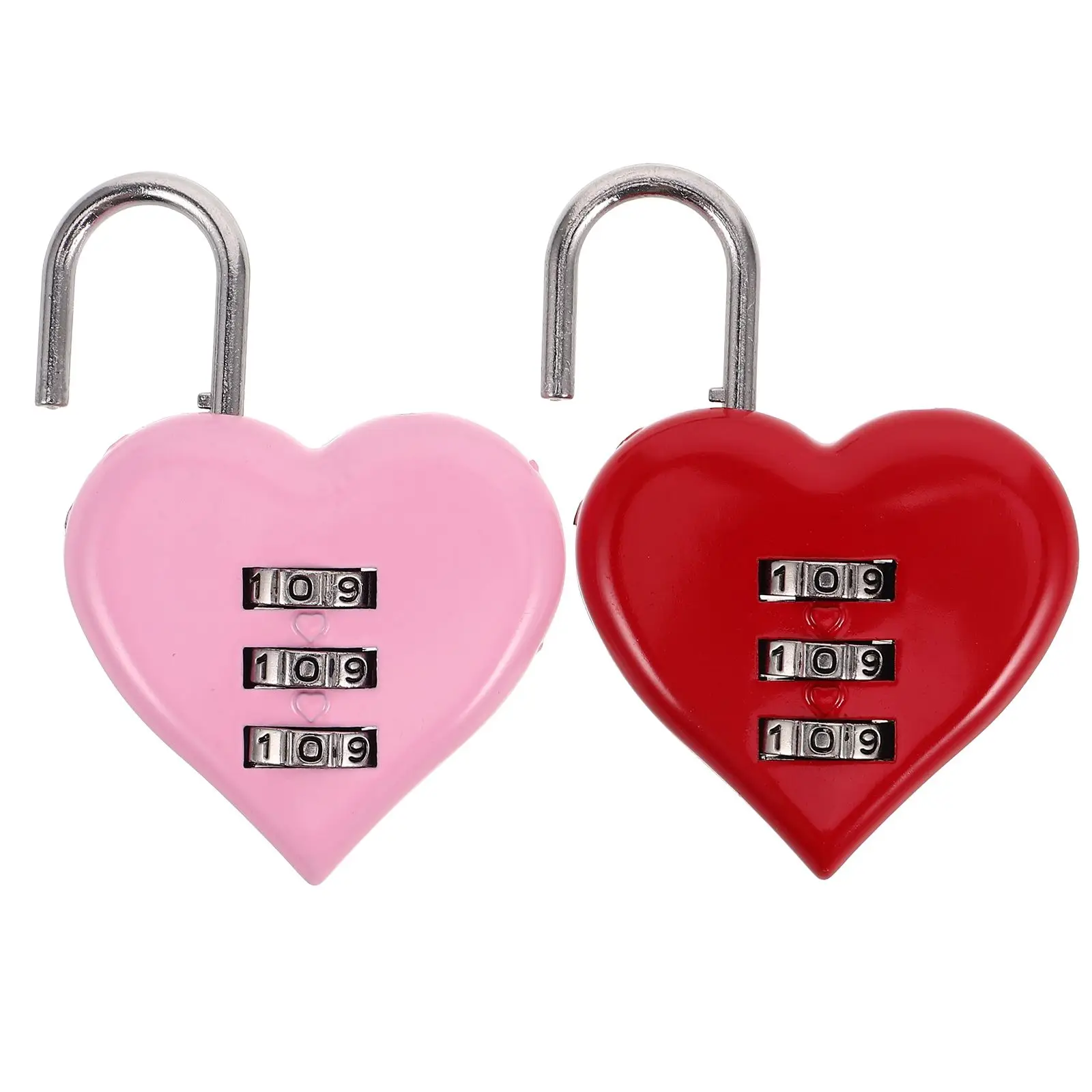 

2 Pcs Double Love Password Lock Jewelry Box Man Padlock Cute Locker Zinc Alloy Multi-function Heart Shaped Padlocks