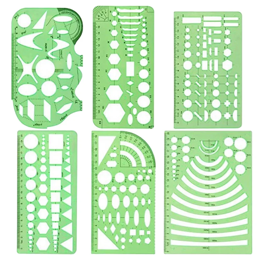 VO-6 Pcs Measuring Roller School Practical Measuring Multifunction Math Stencils Set