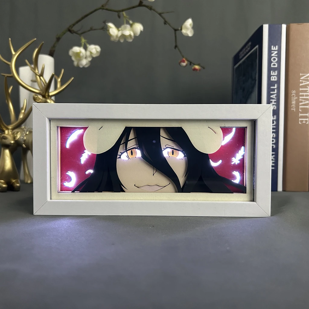 Overlord-Boîte à lumière LED Albedo découpée en papier, décoration de chambre à coucher, lampe de nuit de chevet, boîte à lumière Anime, cadeaux de
