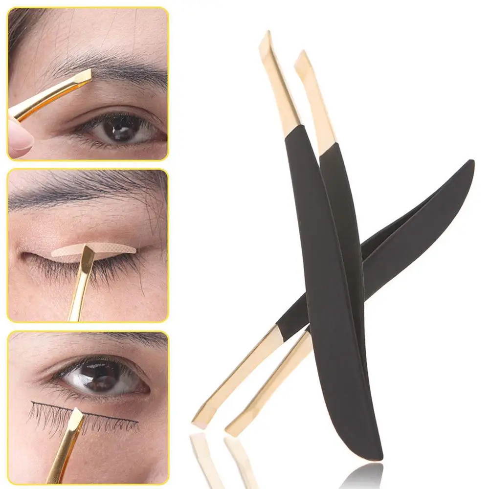 Eyebrow Tweezer Golden Head Slanted Stainless Steel Tweezer Trimmer Eyelash Clip Hair Removal Makeup & Beauty Tool for Women