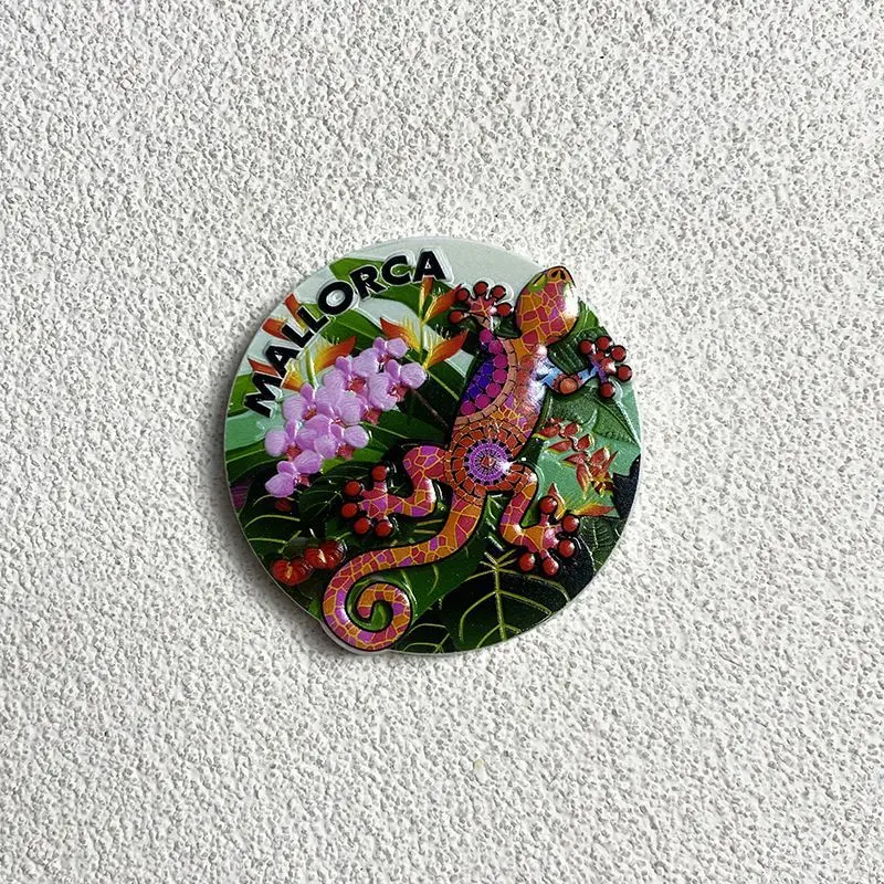 

The Mallorcan Tourist Commemorative Artware Home Decoration Gift Round Flower Gecko3D3D Magnetic Refrigerator Sticker