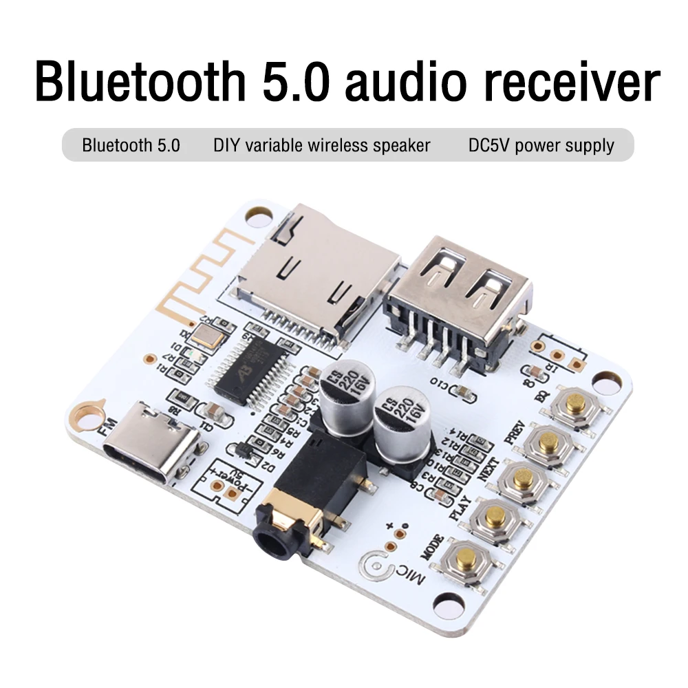 VHM-314-V2.0 Bluetooth Audio Receiver Board Bluetooth 5.0 Mp3 Lossless Decoder Board Wireless Stereo Music Type-c Module 3.3V 5V