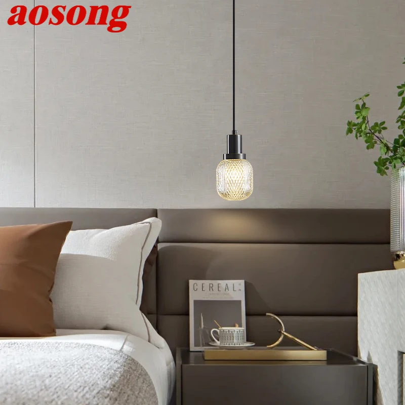 

AOSONG Modern Black Brass LED Pendant Lamp Creative Decorative Hanging Light For Home Bed Dining Room