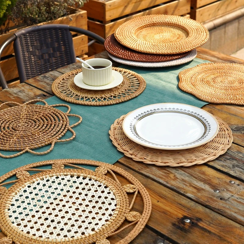 Rattan weaving hotel banquet tray mat western food European and American wedding decoration tray steak coffee tray