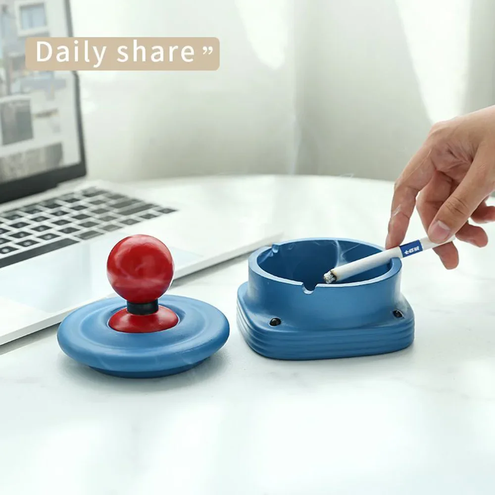 Resin with Lid Arcade Game Console Shape Ashtray Game Joystick Ashtray Odor‑proof Desktop Decor Smoking Accessory Gift for Gamer