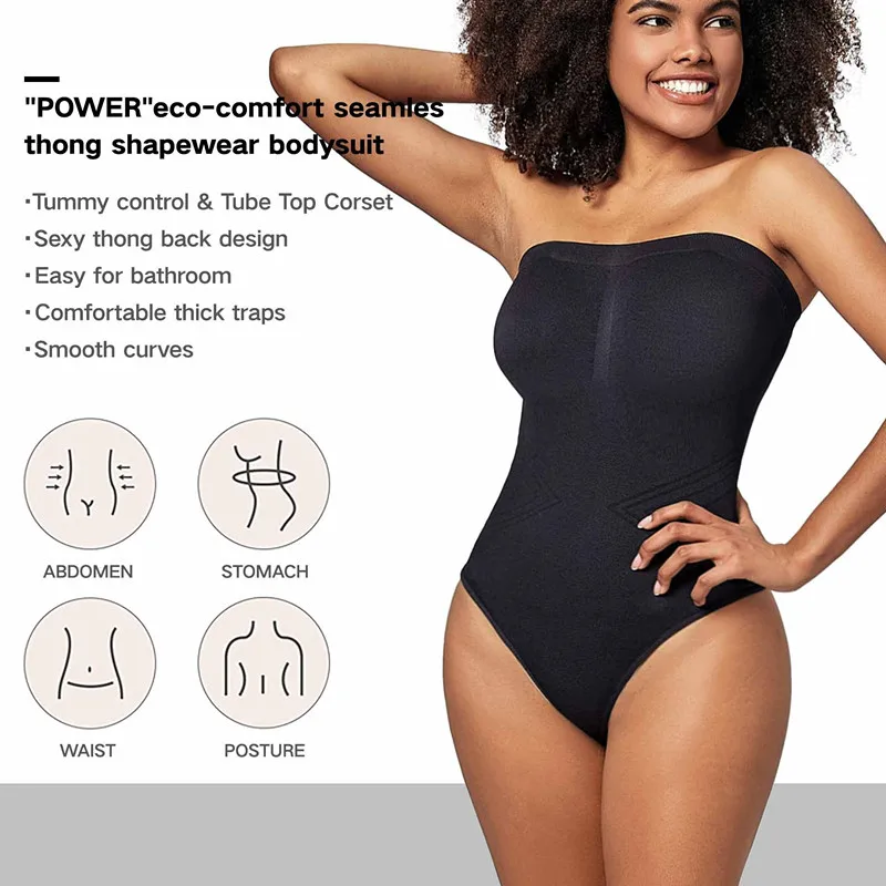 OWEQ-Bodysuit sem alças para mulheres, tangas Shapewear, Bustier, tubo superior, corpo inteiro, instrutor de cintura, Shaper, Push Up, Butt Lifted Corset