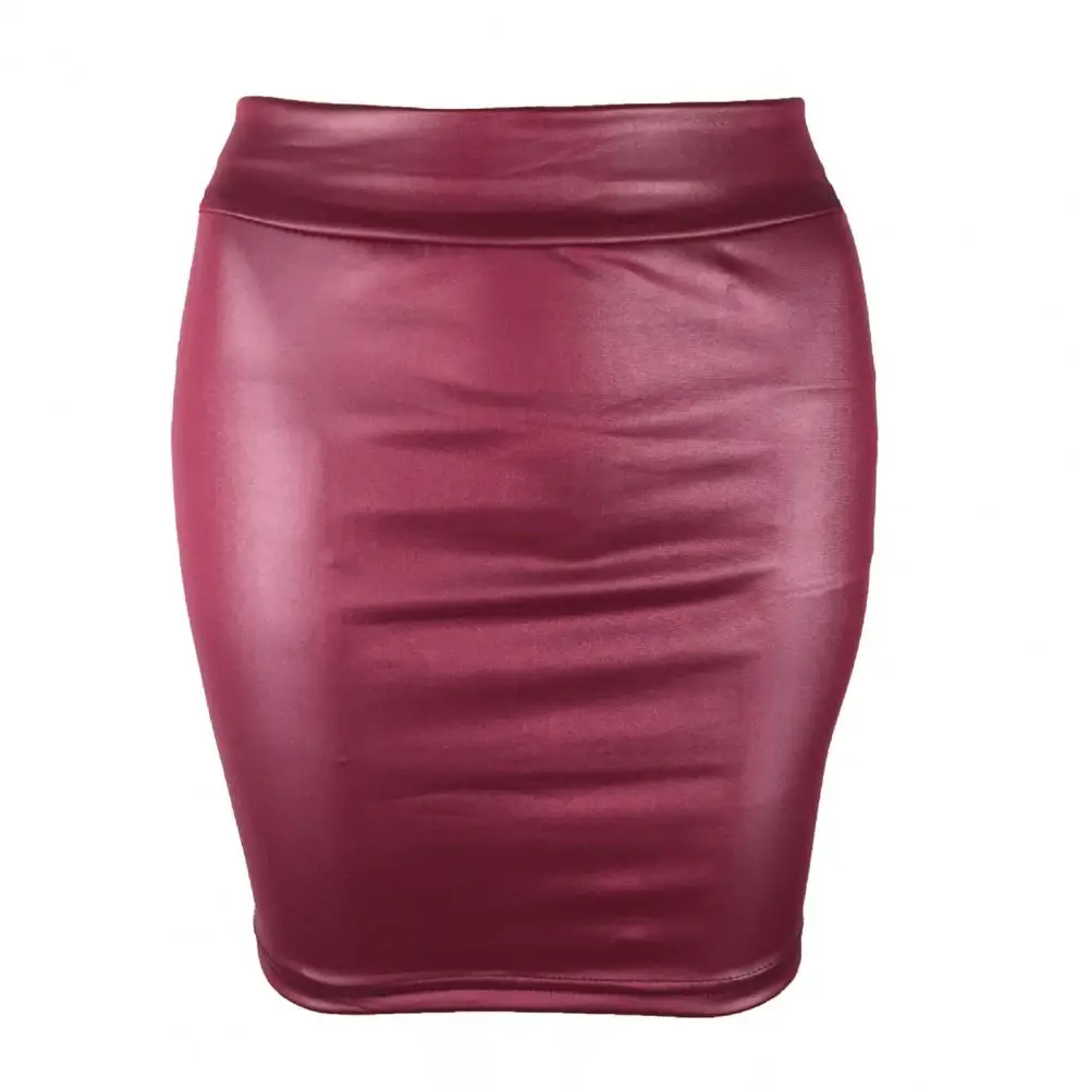 Women Mini/Long Skirt Solid Color High Waist Slim Fit Skinny Matte Faux Leather Cozy Commuter Bodycon Skirt Streetwear