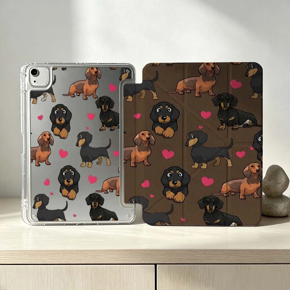

Cartoon Dachshund Heart For iPad Pro Air mini 6 5 4 3 2 1 11th 10th 6th 5th M5 M4 M3 M2 9gen Foldable 3Y Tablet Case Soft