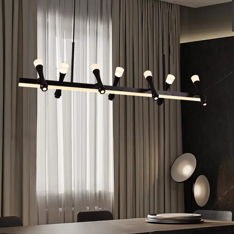 Modern Nordic tooling strip restaurant light creative chandelier warm white LED adjustable height wrought iron acrylic