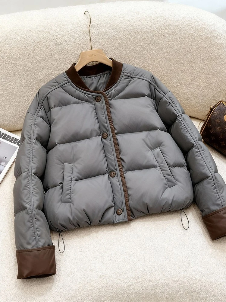 

Korean Style Women's Thickened Warm round Neck Bread Coat Cotton Jacket Outerwear Winter New Arrival Small Size Fashionable
