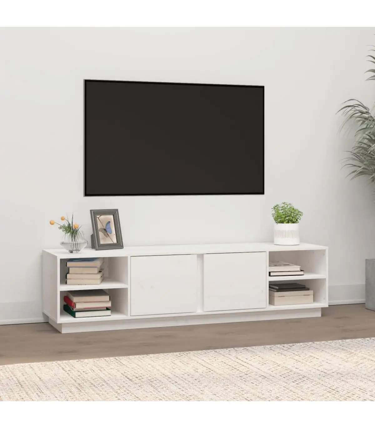 TV furniture TV cabinet solid wood pine White 156x40x40 cm