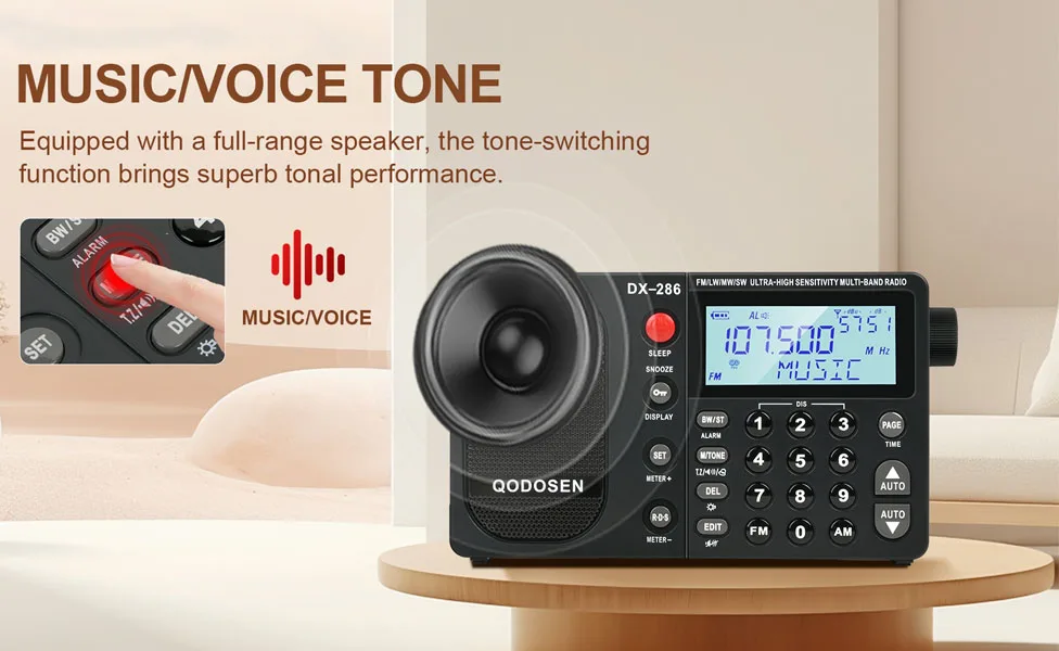 QODOSEN DX-286 Tragbares Radio AM/FM/LW/SW Digitales Weltbreitband-Radio mit TEF6686 Autochip Inklusive Einer 18650 Batterie – Detail 10