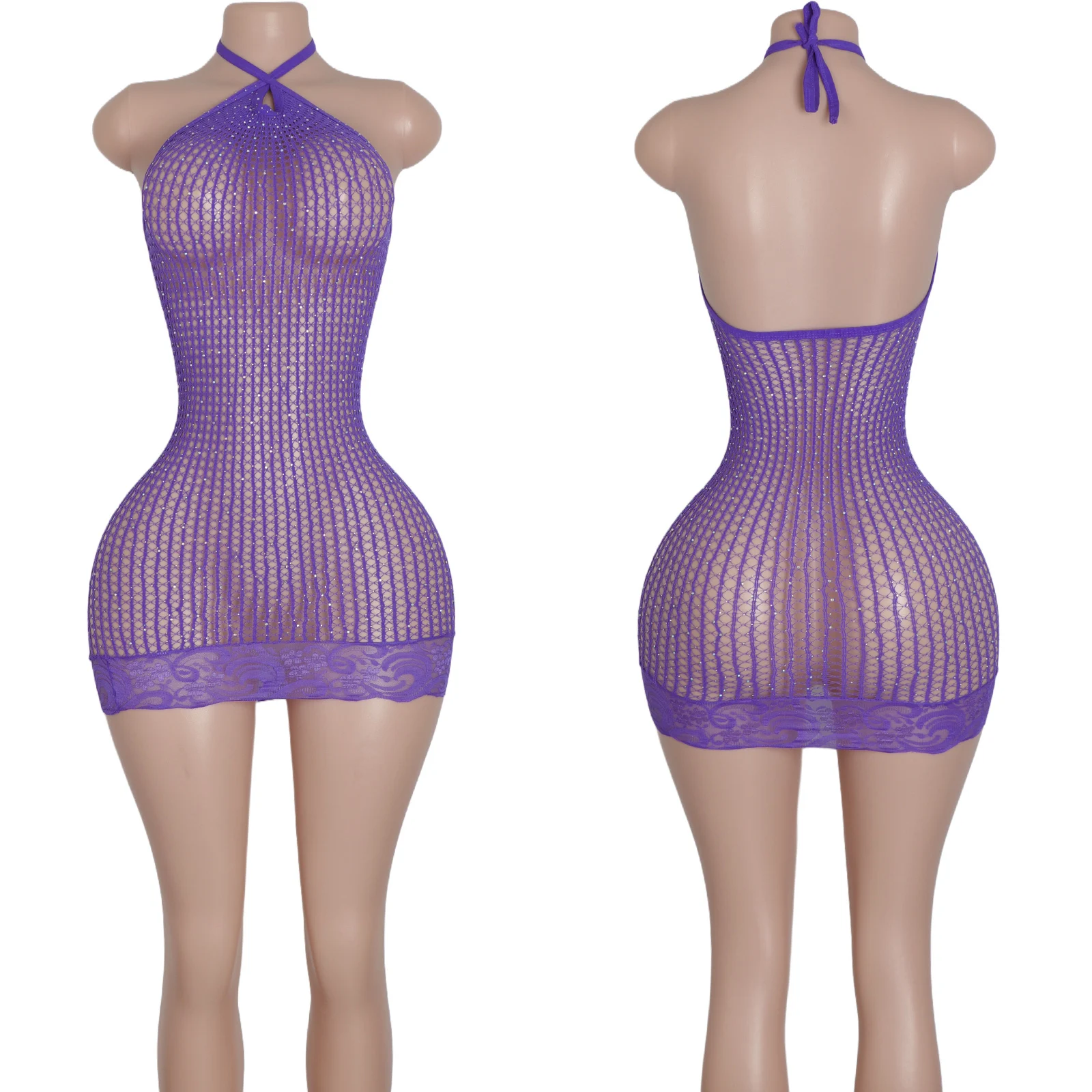 Women's Unique Fishnet Bodysuit Lingerie Set Stripped Elements Nightclub Dance Performance Rave Outfit Adult Costume Attire