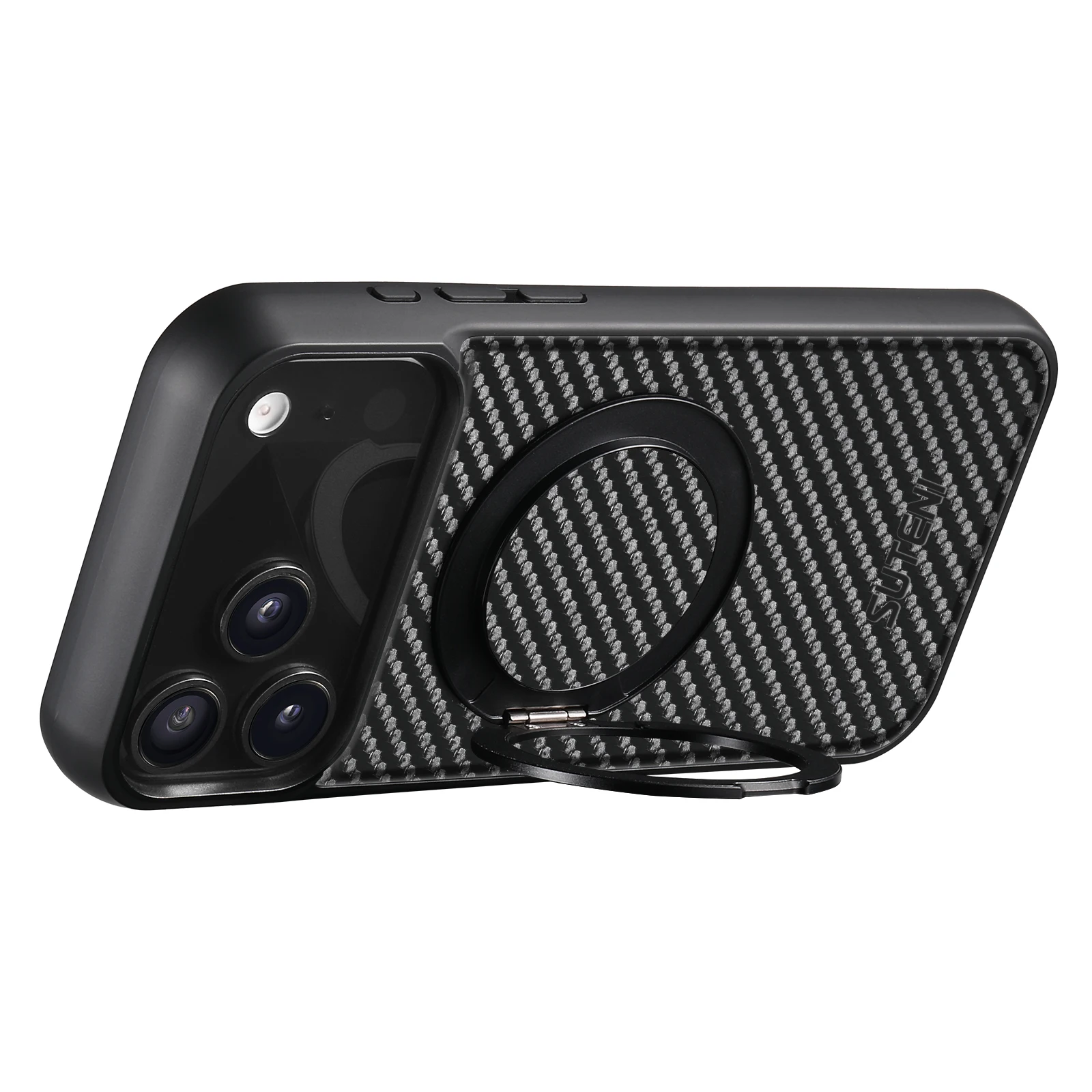 SUTENI Magnet Kabellose Ladehülle für Mobiltelefone 360 ° Drehbarer Ständer mit Kunstleder-Ringschnalle für iPhone 18 Pro Max 17 16 Plus – Detail 13