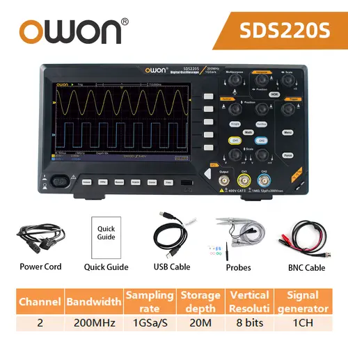Owon Digital Oscilloscope SDS210S SDS215S SDS220S SDS200 2-channels 100Mhz 150Mhz 200Mhz 1GS/s FFT+ 25MHz 14Bit Signal Generator - Image 7