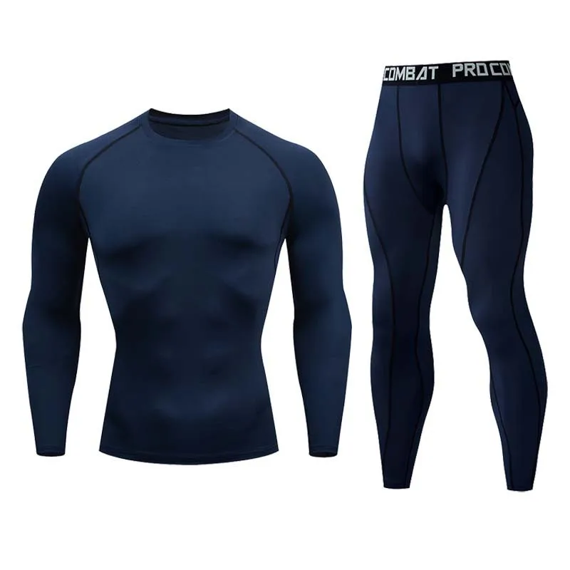 2-teiliges Herren-Kompressions-Sportbekleidungs-Set, Langarm-Oberteil und Hose, Elastisch, Schnelltrocknend, für Fitness, Workout, Jogging, Training, Yoga, Trainingsanzug – Detail 7