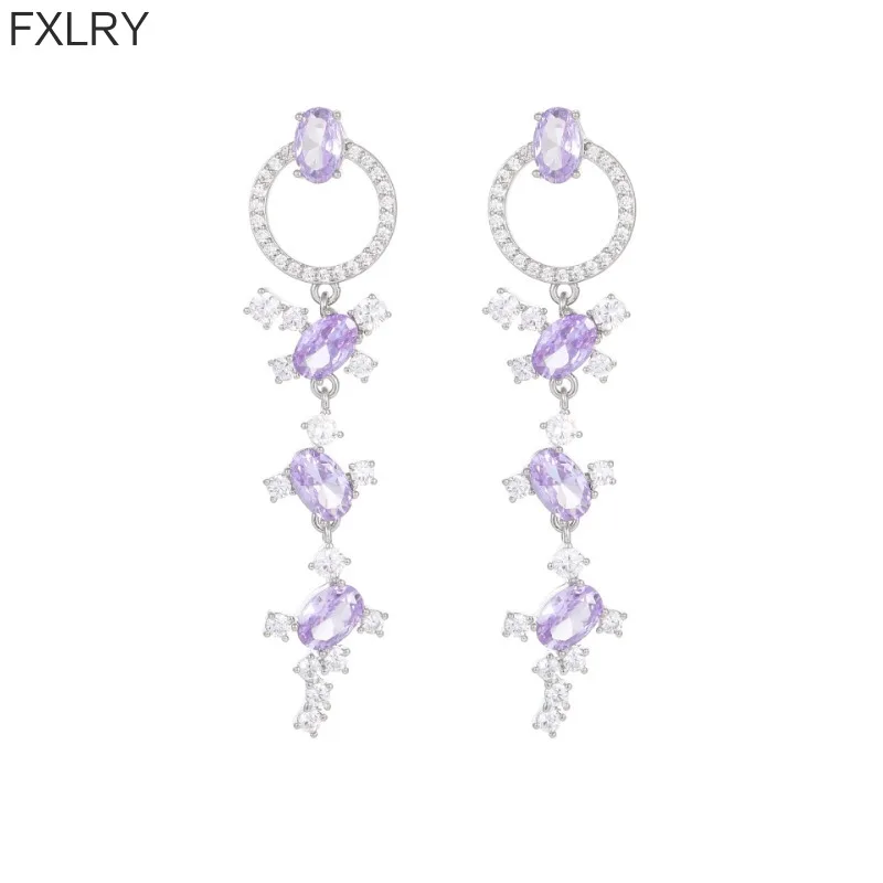 

FXLRY Fashion Light Luxury Geometric Elegant Elegant Women's S925 Silver Needle Earrings For Women