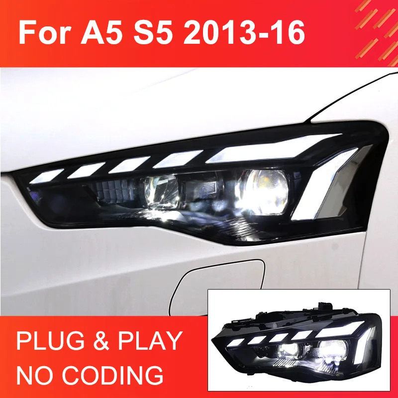 1 Pair LED Headlight Assembly for Audi A5 2013-2016 S5 Headlights Plug and Play with LED DRL Dynamic Turning Upgrade Headlight