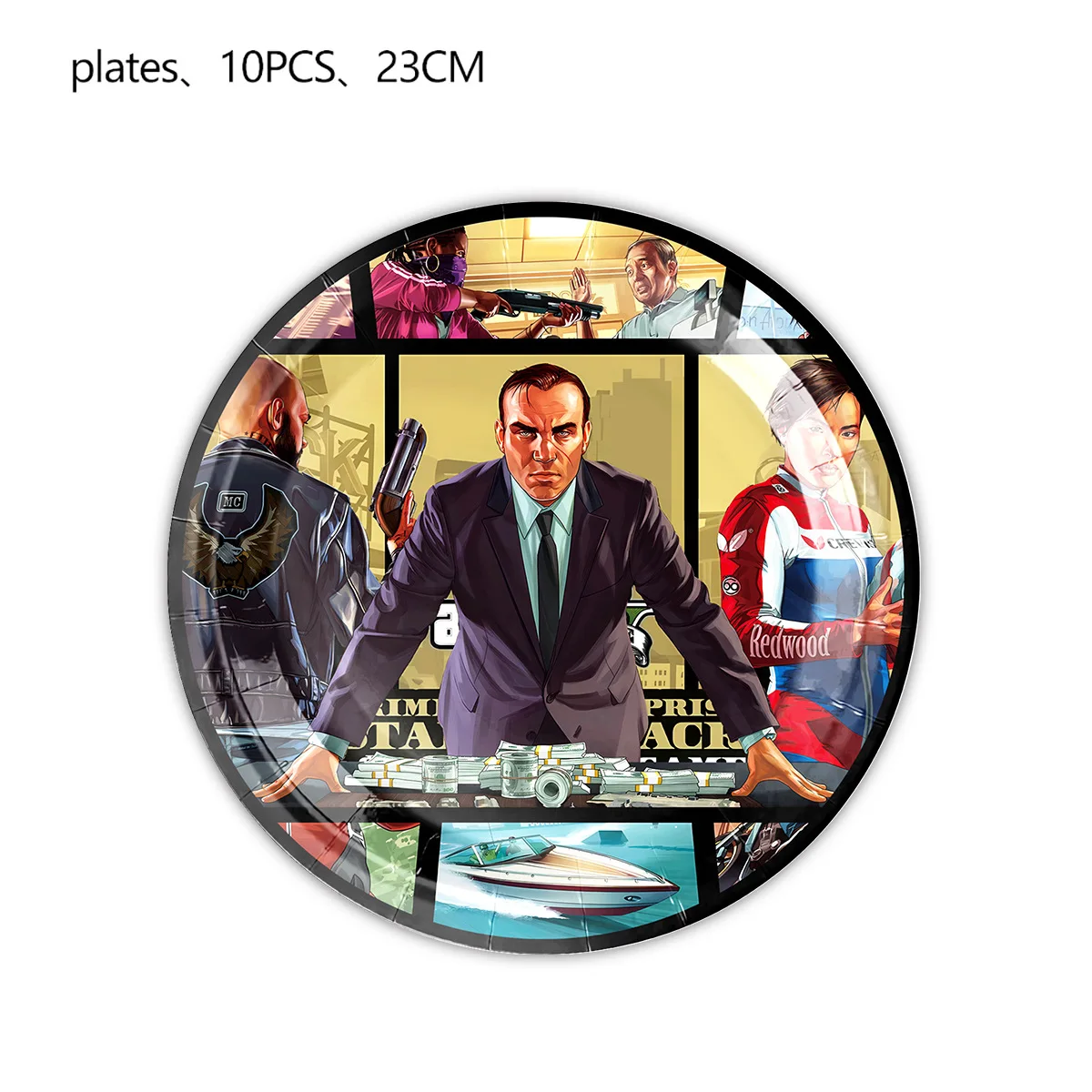 Grand Theft Auto Five Party Decorazione Piatto di carta Tazza Tovaglioli Palloncino Tovaglia Tema nero GTA5 Forniture per feste fai da te per le