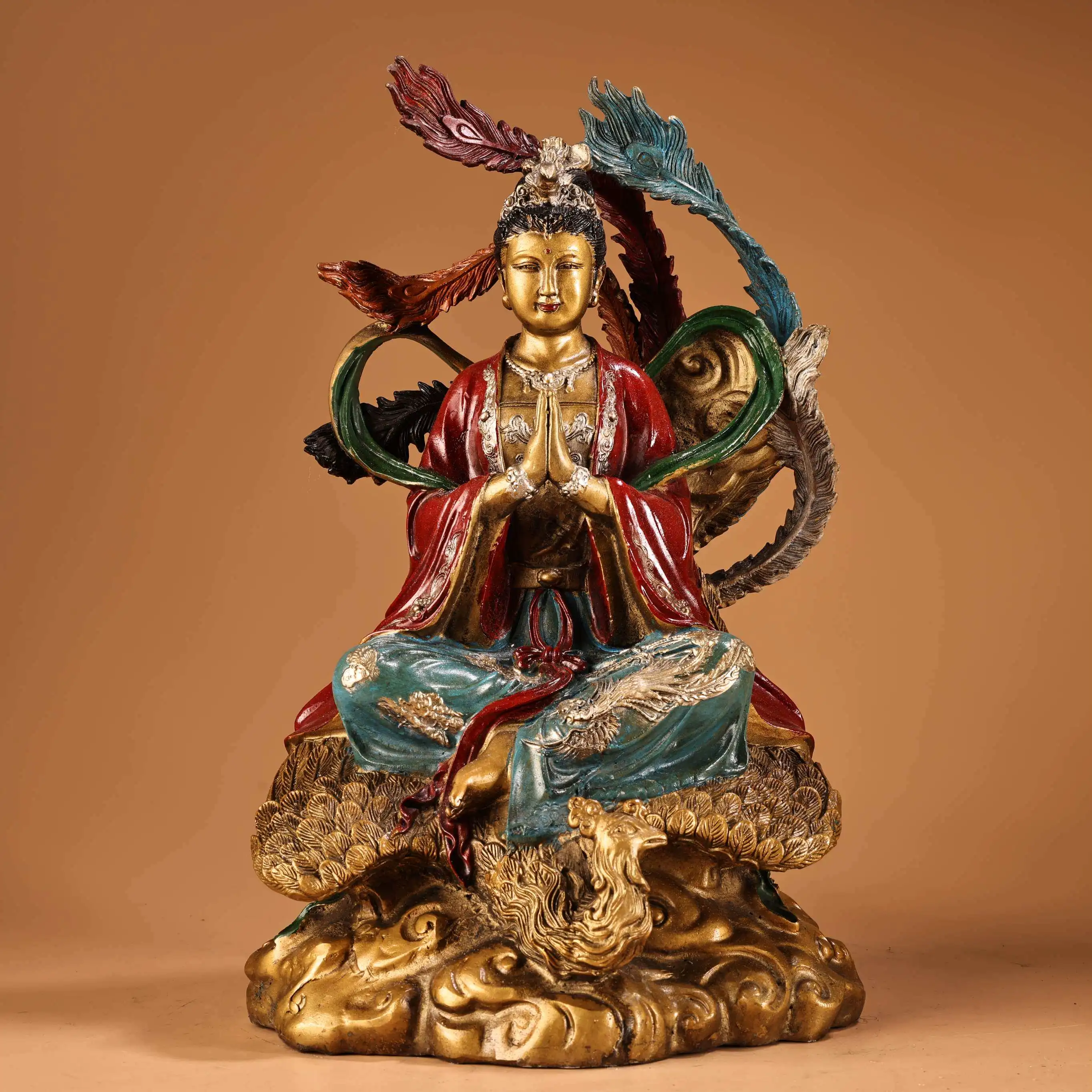 Vintage Chinese Bronze Painted Jiutian Xuannv Goddess Statue Heavy Patina Exquisite Craft