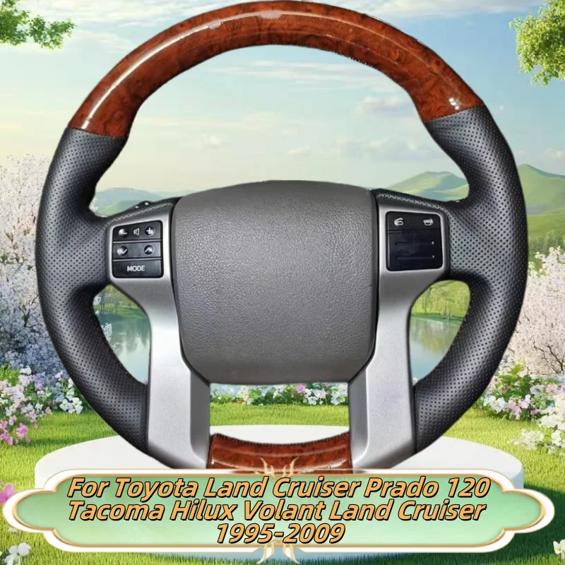 

Car Steering Wheel Cover Hand-Sewn Genuine Leather For Toyota Land Cruiser Prado 120 Tacoma Hilux Volant Land Cruiser 1995-2009