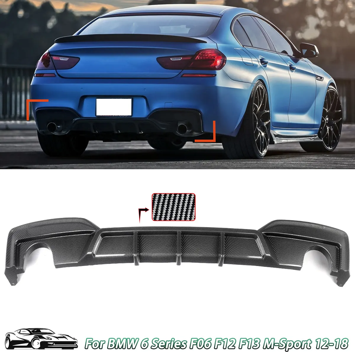 For BMW F06 F12 F13 640i M Sport 2012-2018 Carbon Fiber Rear Bumper Diffuser Lip